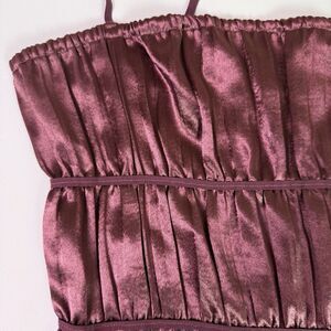 Intimately Free People Y2K Plum Satin Ruched Babydoll Cami Top Small Empire Trim